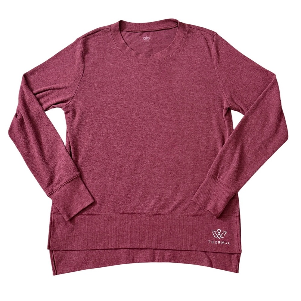 Alo Yoga Mens Thermal Long Sleeve Crew Neck Top Burgundy Heather‎ Size M HH30
